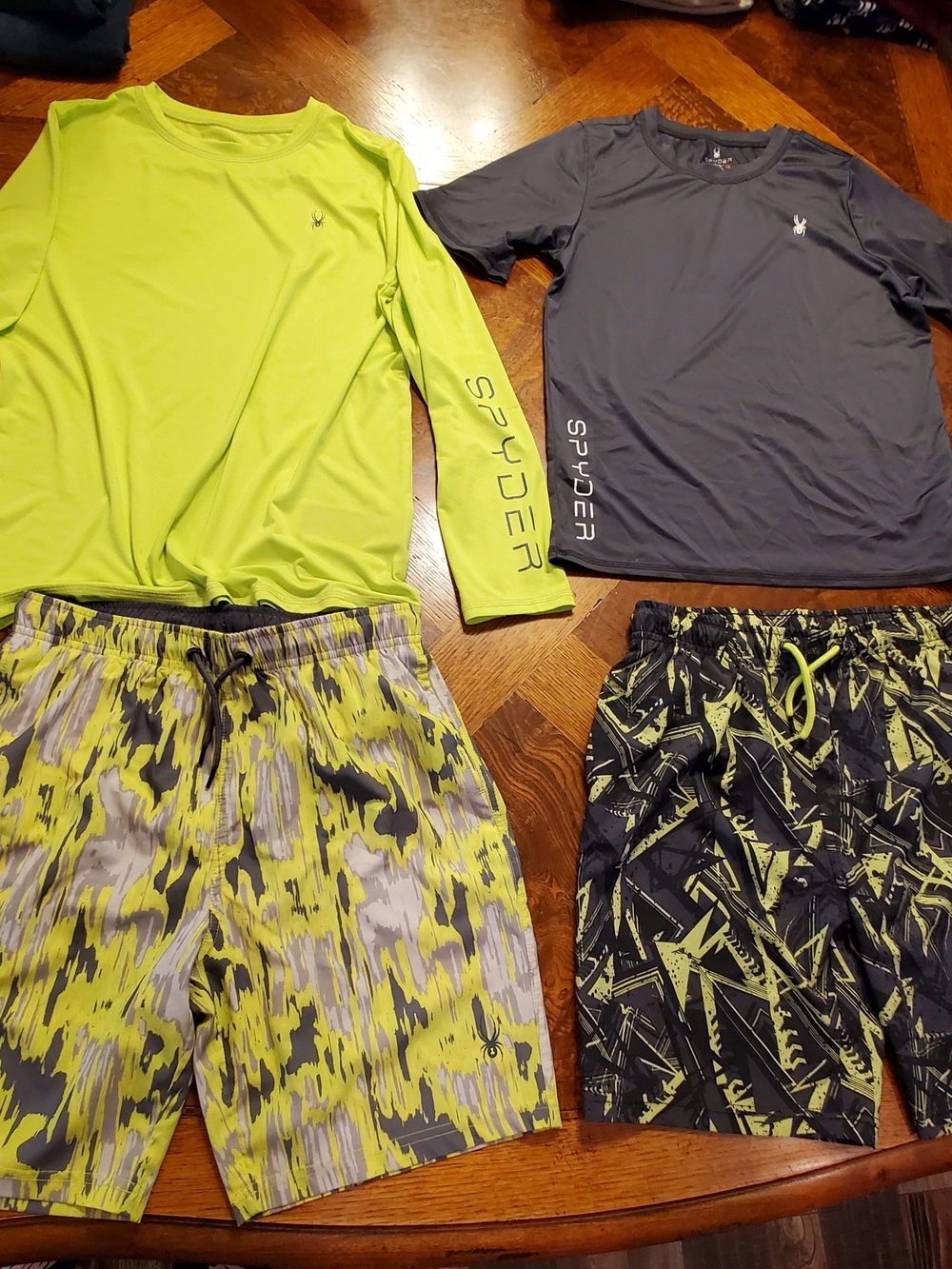 Spyder Boy's Neon & Black Green Set 4pc Swim Shorts W/shirts